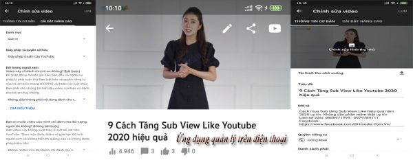 Ung dung phan mem quan lý kenh Youtube dien thoai